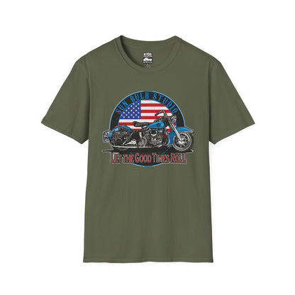 Let the Good Times Roll Vintage Motorcycle T-Shirt | Patriotic Ride Graphic Tee