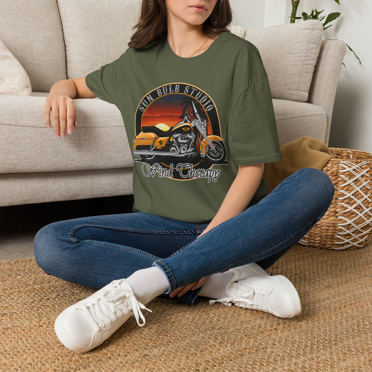 Wind Therapy Vintage Motorcycle T-Shirt | Sunset Ride Graphic Tee
