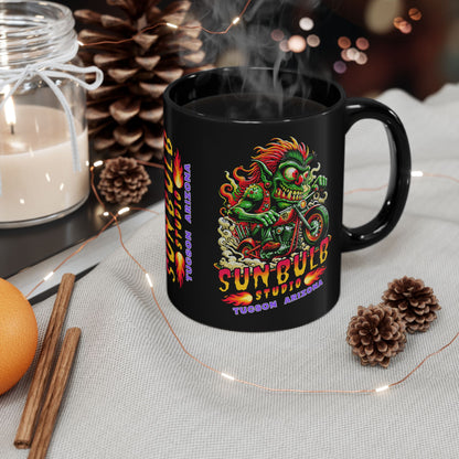 Sun Bulb Studio Bug-Eyed Bob Coffee Mug — Black Ceramic 11oz/15oz