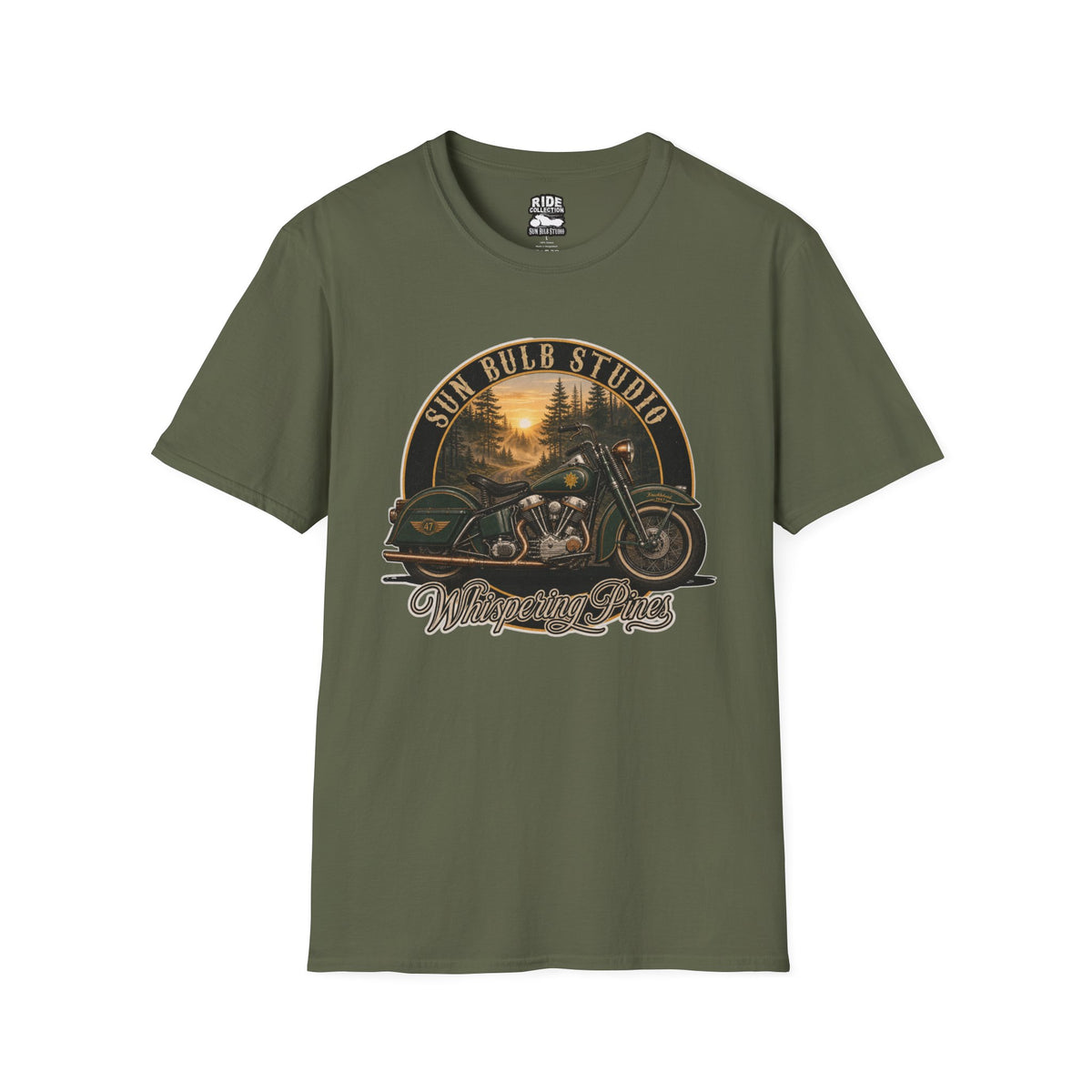 Whispering Pines Vintage Motorcycle T-Shirt | Forest Ride Graphic Tee