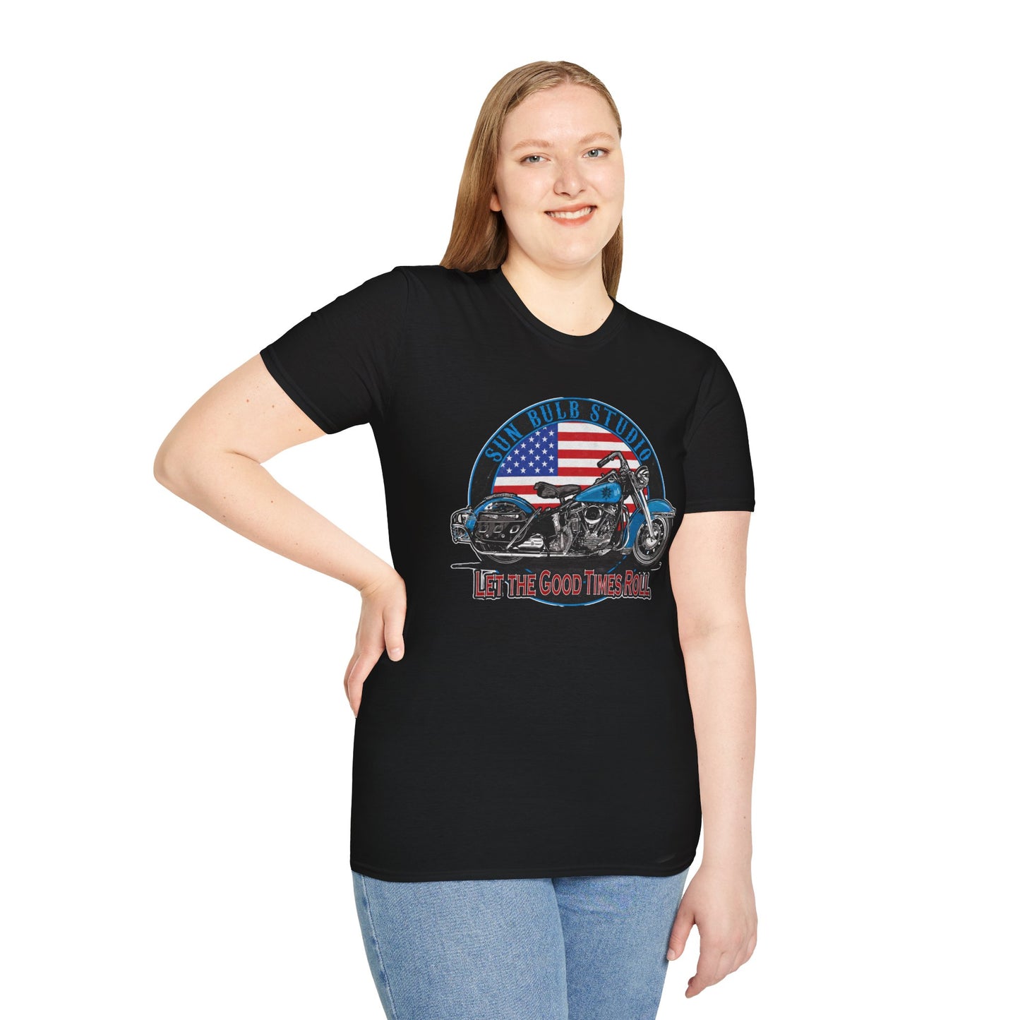 Let the Good Times Roll Vintage Motorcycle T-Shirt | Patriotic Ride Graphic Tee