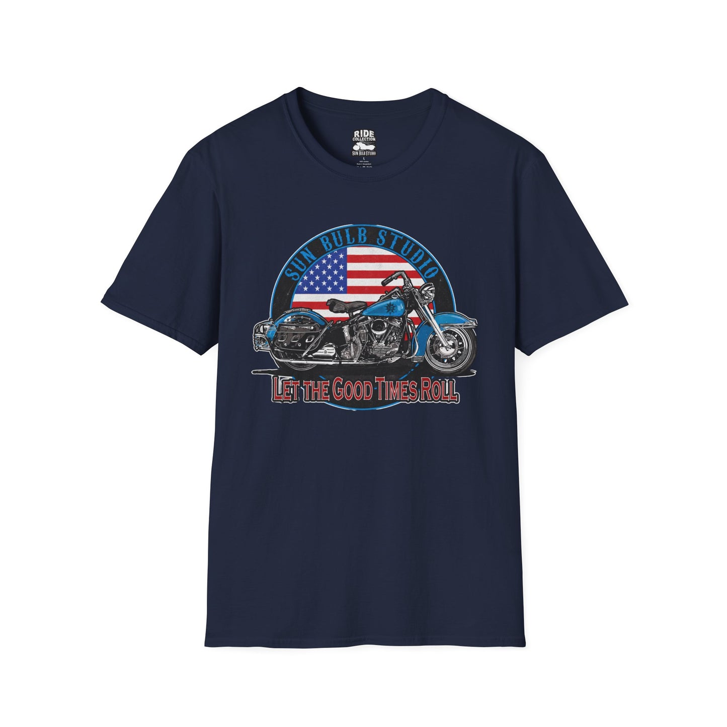 Let the Good Times Roll Vintage Motorcycle T-Shirt | Patriotic Ride Graphic Tee