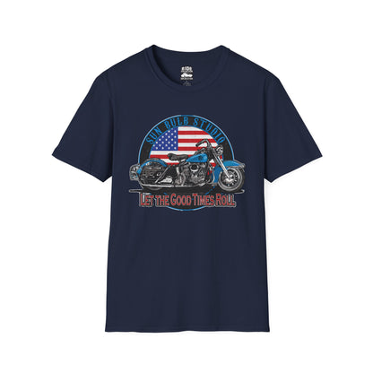 Let the Good Times Roll Vintage Motorcycle T-Shirt | Patriotic Ride Graphic Tee