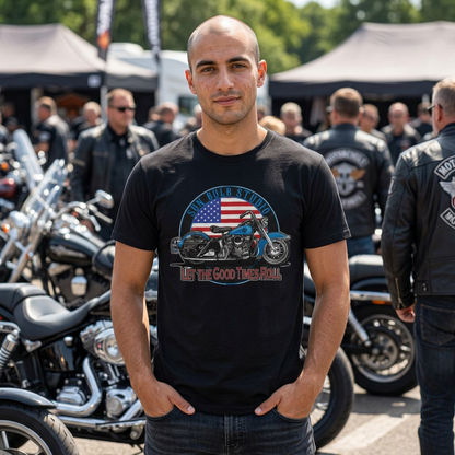 Let the Good Times Roll Vintage Motorcycle T-Shirt | Patriotic Ride Graphic Tee