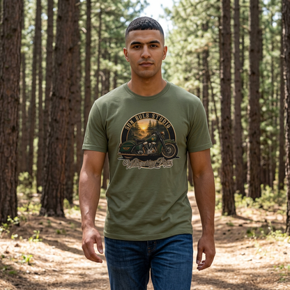 Whispering Pines Vintage Motorcycle T-Shirt | Forest Ride Graphic Tee
