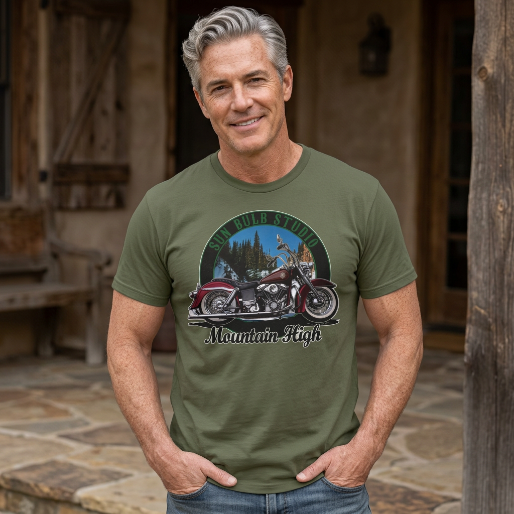 Mountain High Vintage Motorcycle T-Shirt | Mountain Ride Graphic Tee