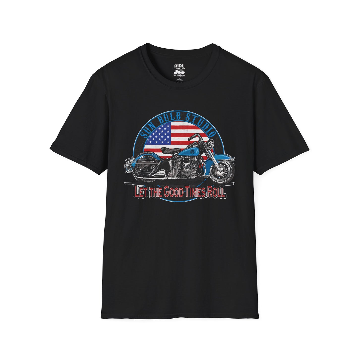 Let the Good Times Roll Vintage Motorcycle T-Shirt | Patriotic Ride Graphic Tee