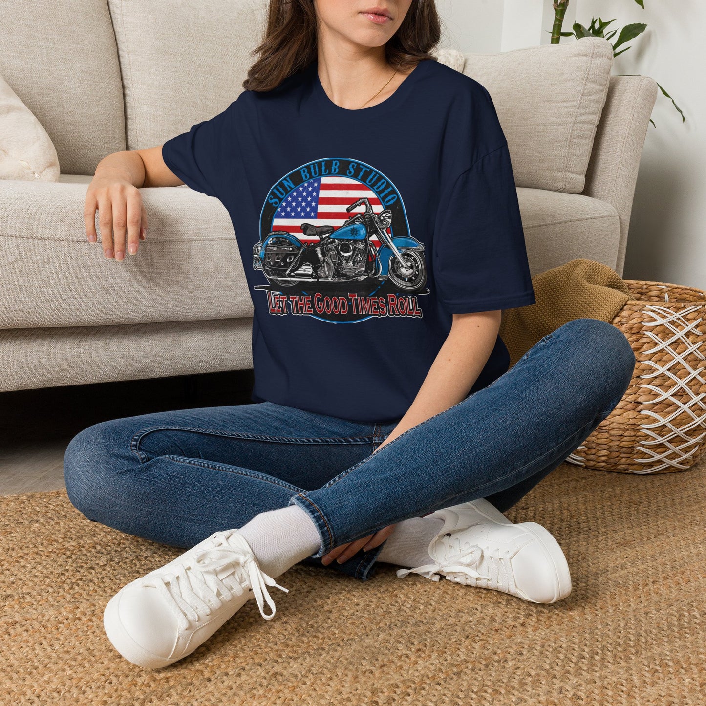 Let the Good Times Roll Vintage Motorcycle T-Shirt | Patriotic Ride Graphic Tee