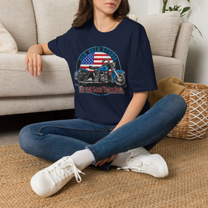 Let the Good Times Roll Vintage Motorcycle T-Shirt | Patriotic Ride Graphic Tee