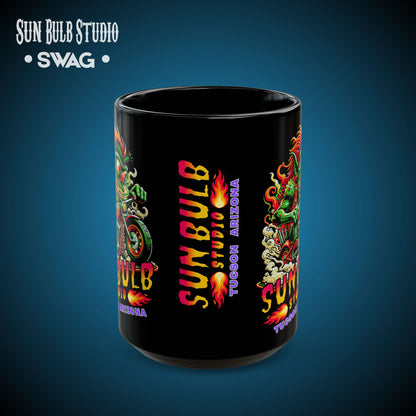 Sun Bulb Studio Bug-Eyed Bob Coffee Mug — Black Ceramic 11oz/15oz