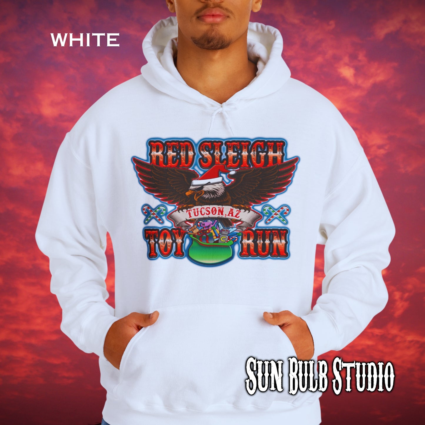 Red Sleigh Toy Run Hoodie – Original Santa Eagle Design