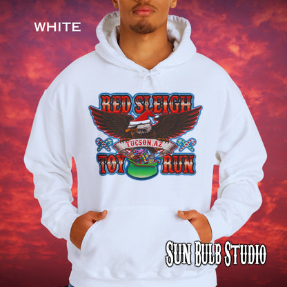 Red Sleigh Toy Run Hoodie – Original Santa Eagle Design