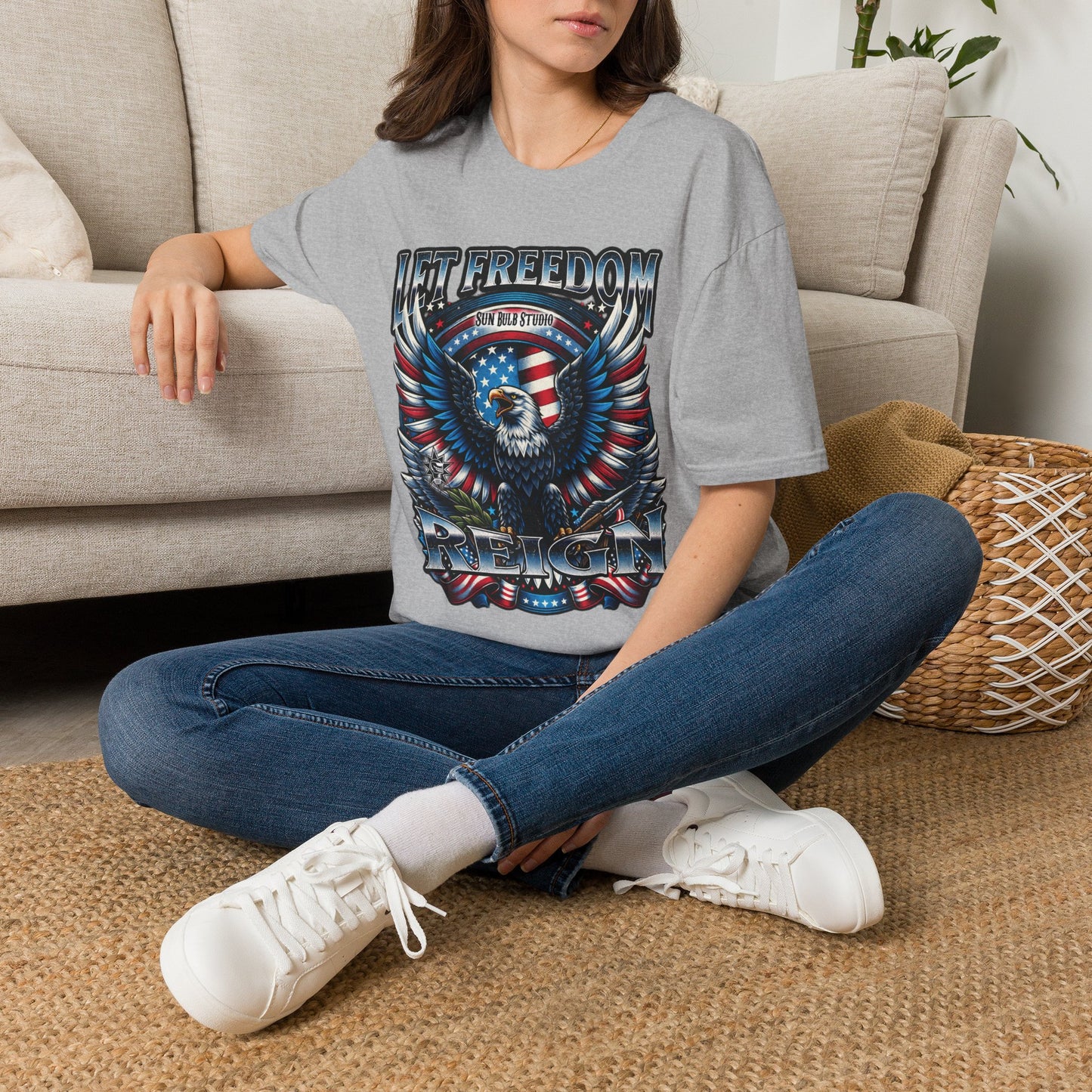 Let Freedom Reign Patriotic T-Shirt | Vintage Americana Eagle Tee