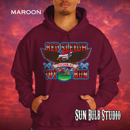 Red Sleigh Toy Run Hoodie – Original Santa Eagle Design
