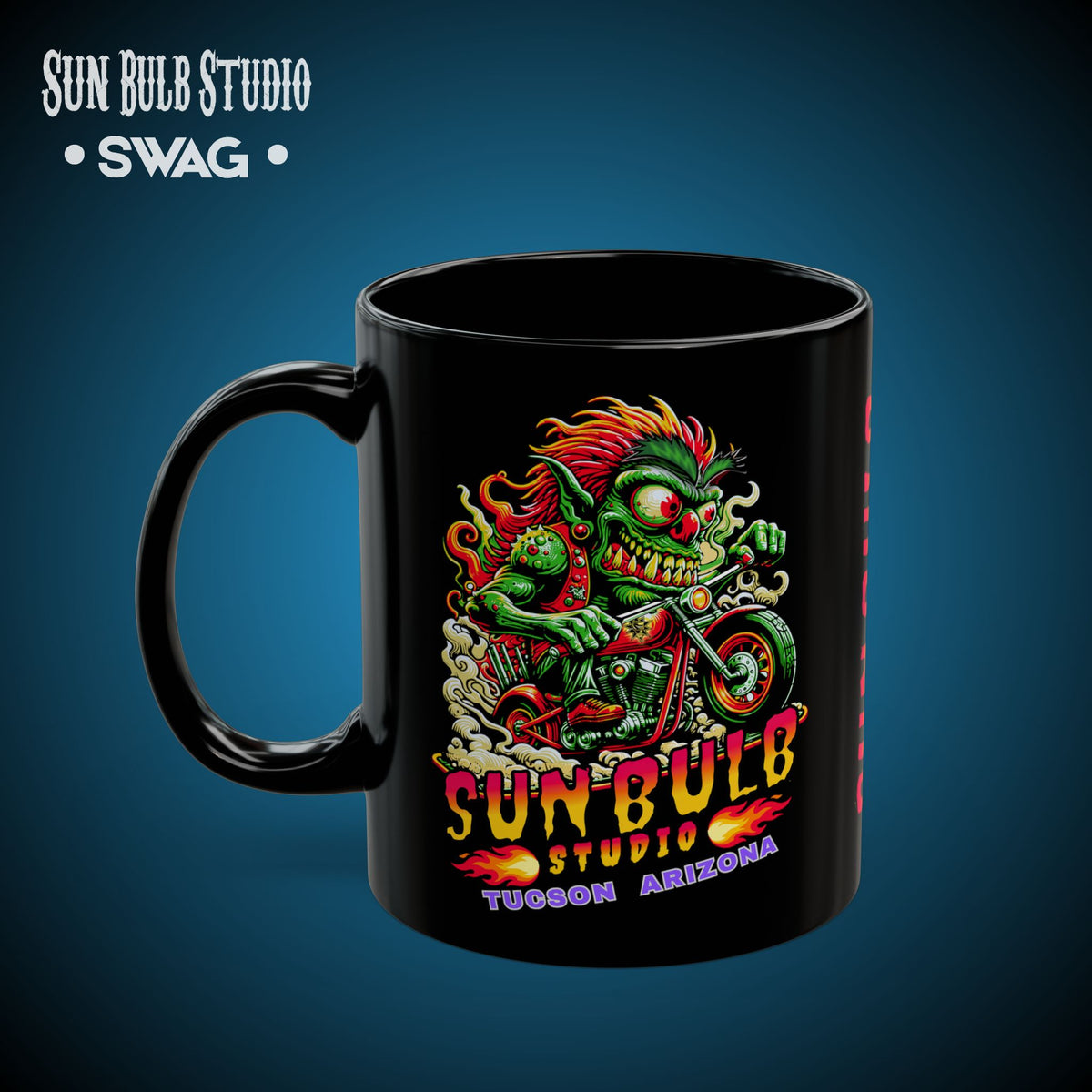 Sun Bulb Studio Bug-Eyed Bob Coffee Mug — Black Ceramic 11oz/15oz