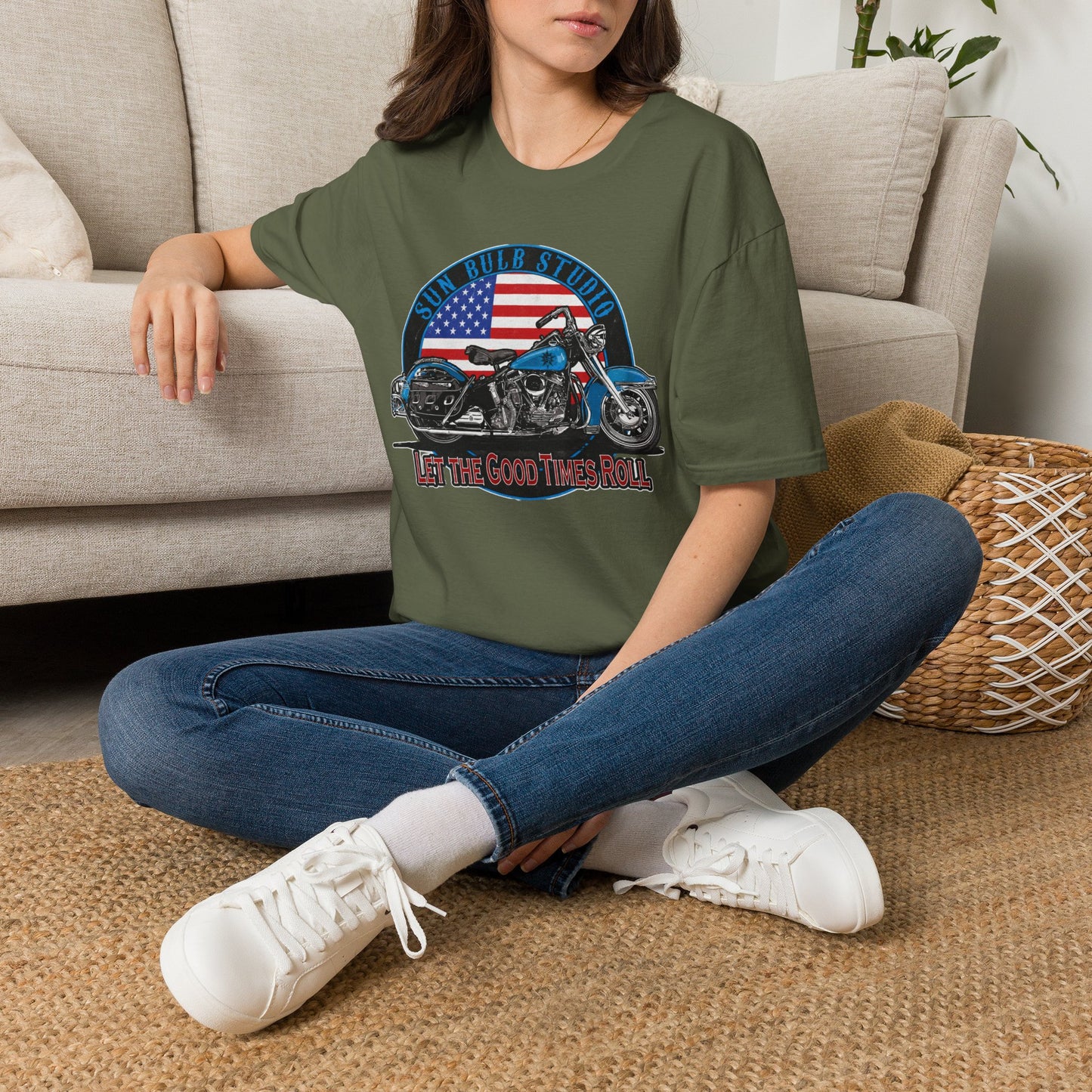 Let the Good Times Roll Vintage Motorcycle T-Shirt | Patriotic Ride Graphic Tee