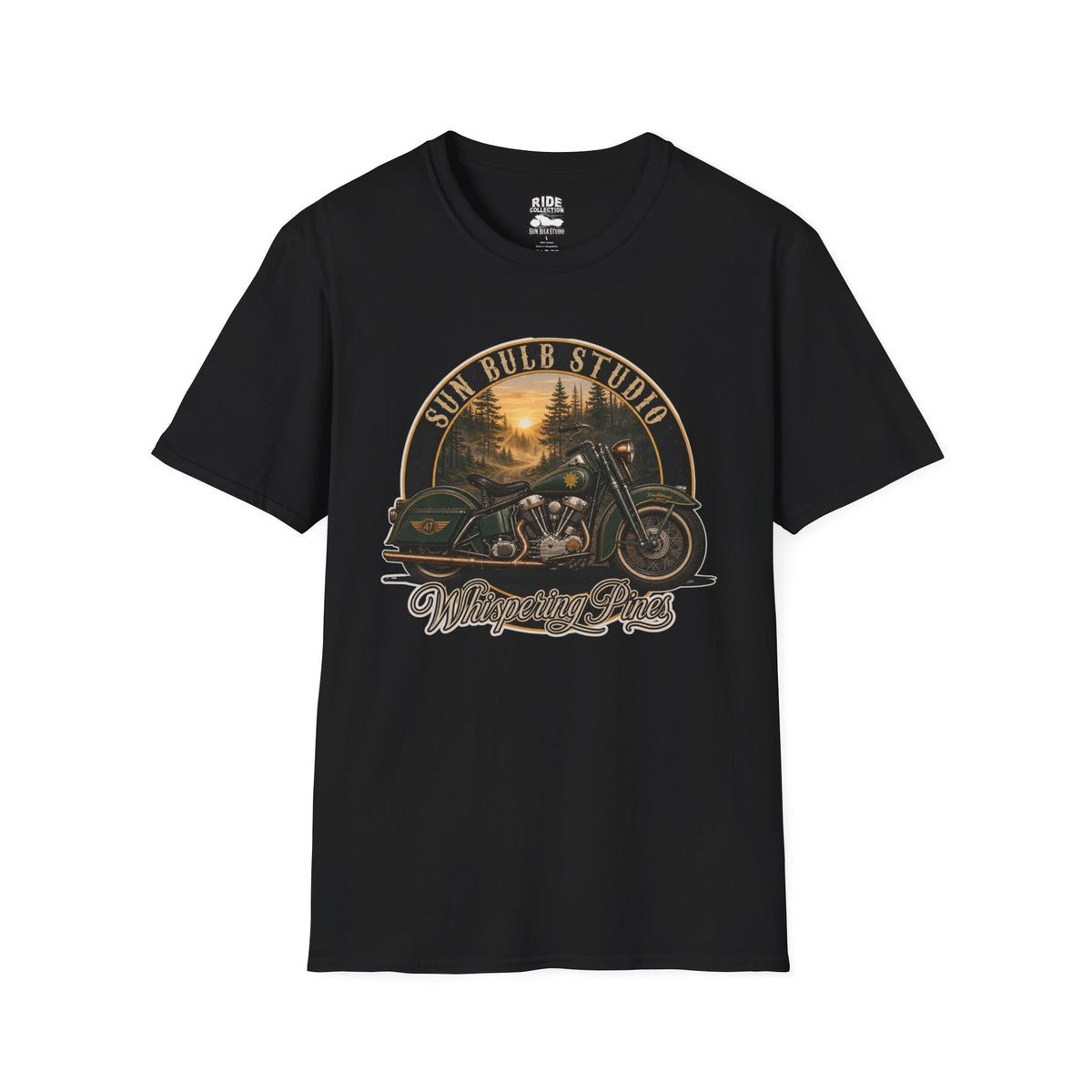 Whispering Pines Vintage Motorcycle T-Shirt | Forest Ride Graphic Tee
