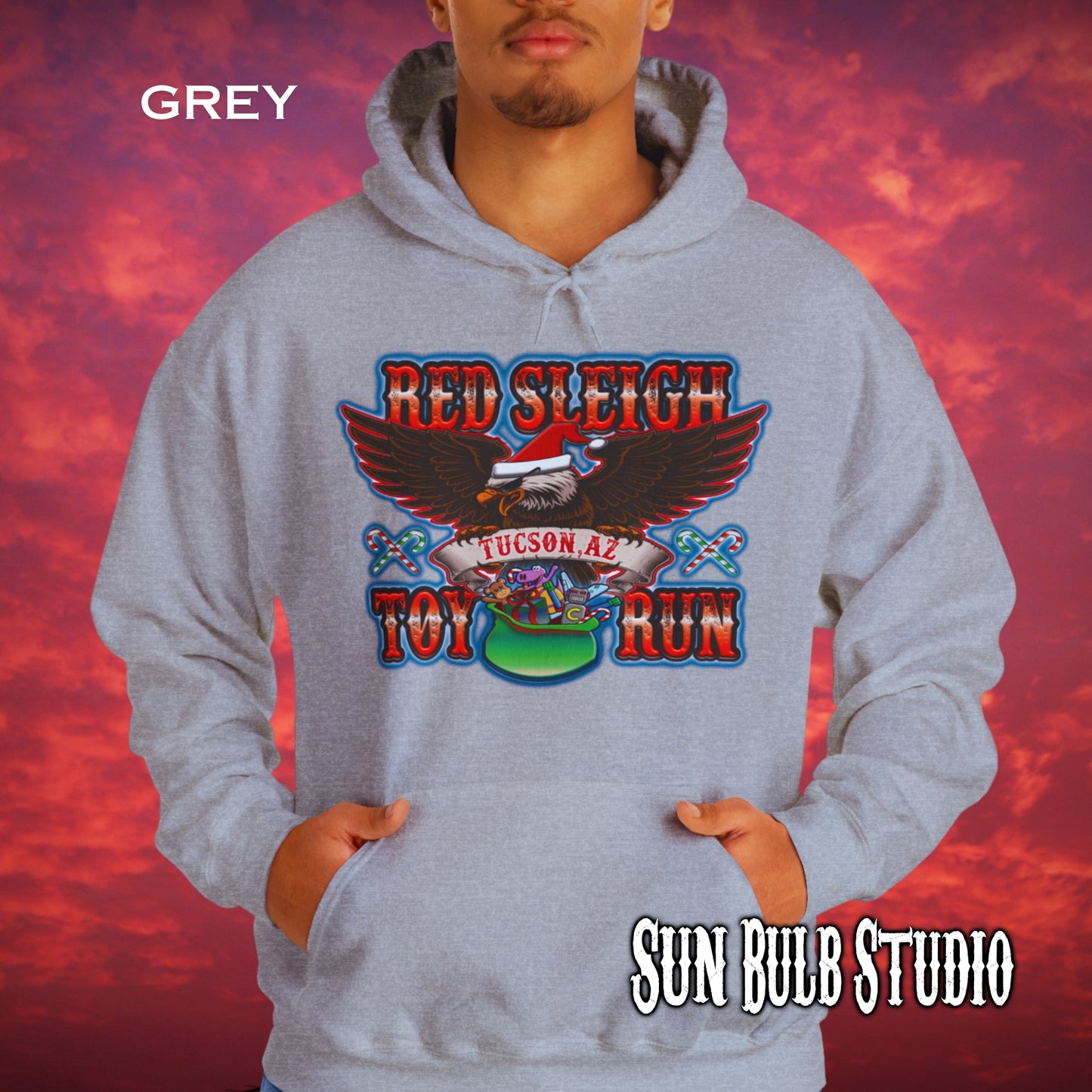 Red Sleigh Toy Run Hoodie – Original Santa Eagle Design