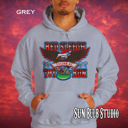 Red Sleigh Toy Run Hoodie – Original Santa Eagle Design