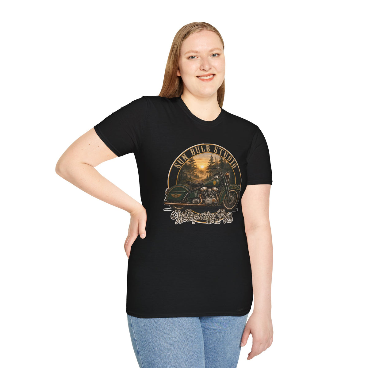 Whispering Pines Vintage Motorcycle T-Shirt | Forest Ride Graphic Tee