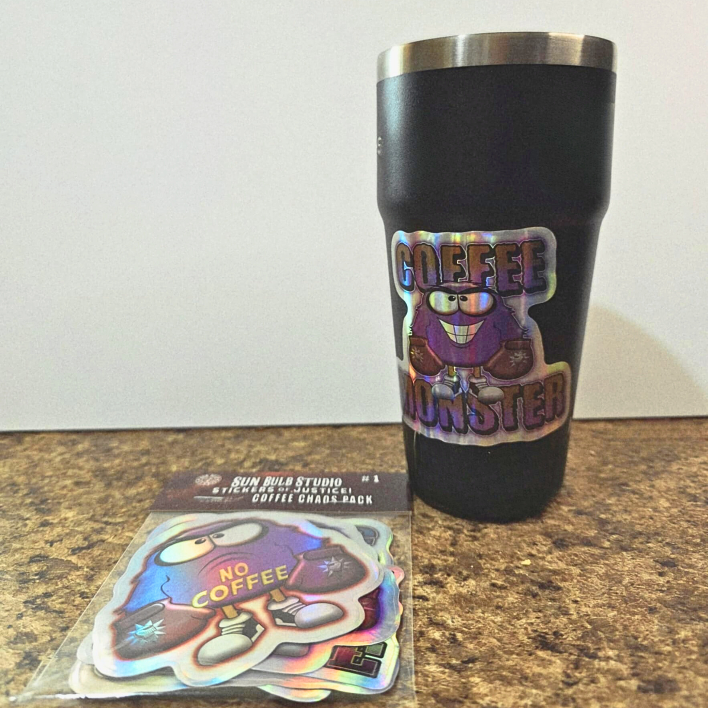Coffee Chaos Sticker Pack — Holographic Vinyl Stickers